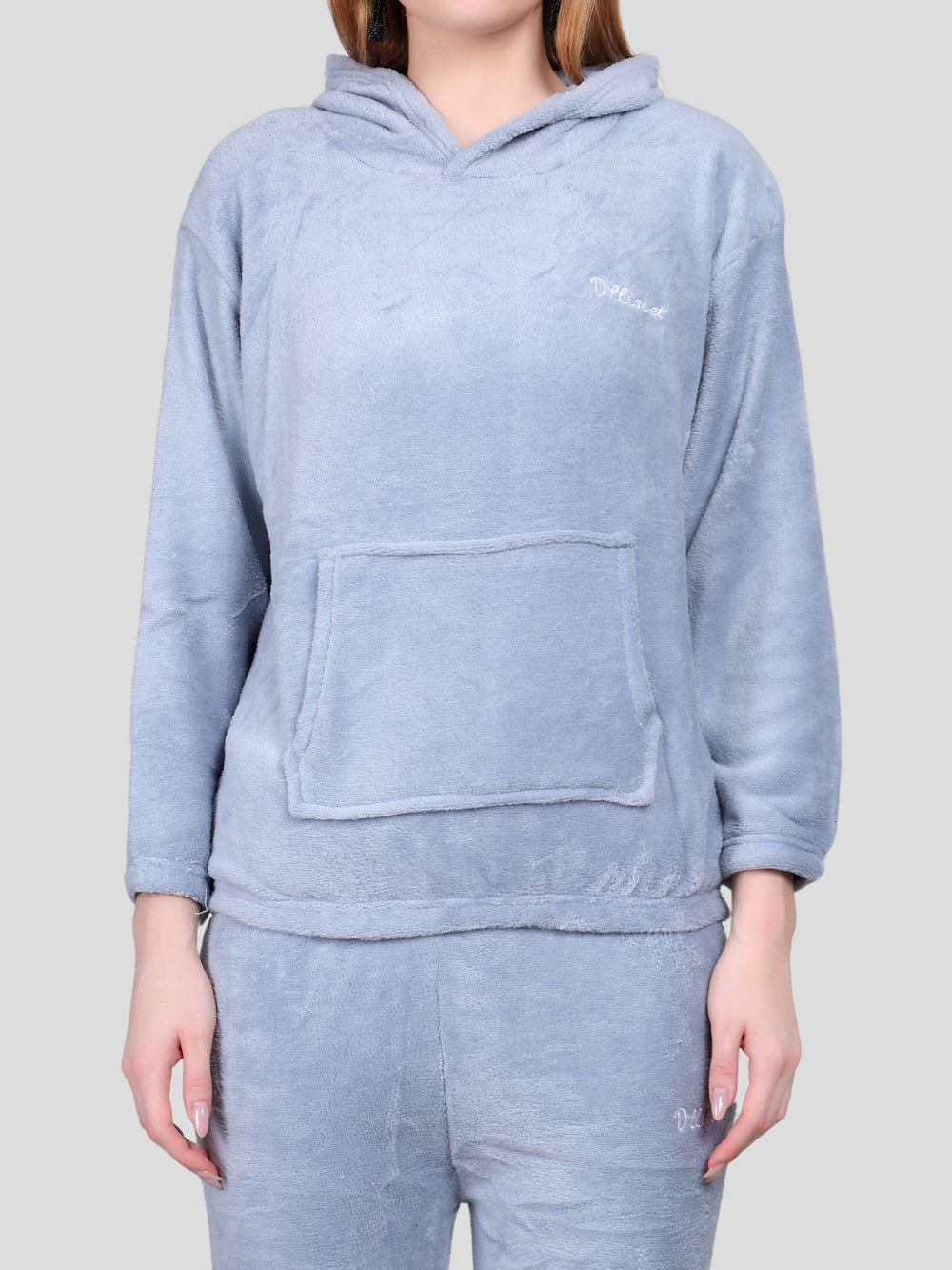Crop Hoodie Co-Ord Set for Women (Light Blue)