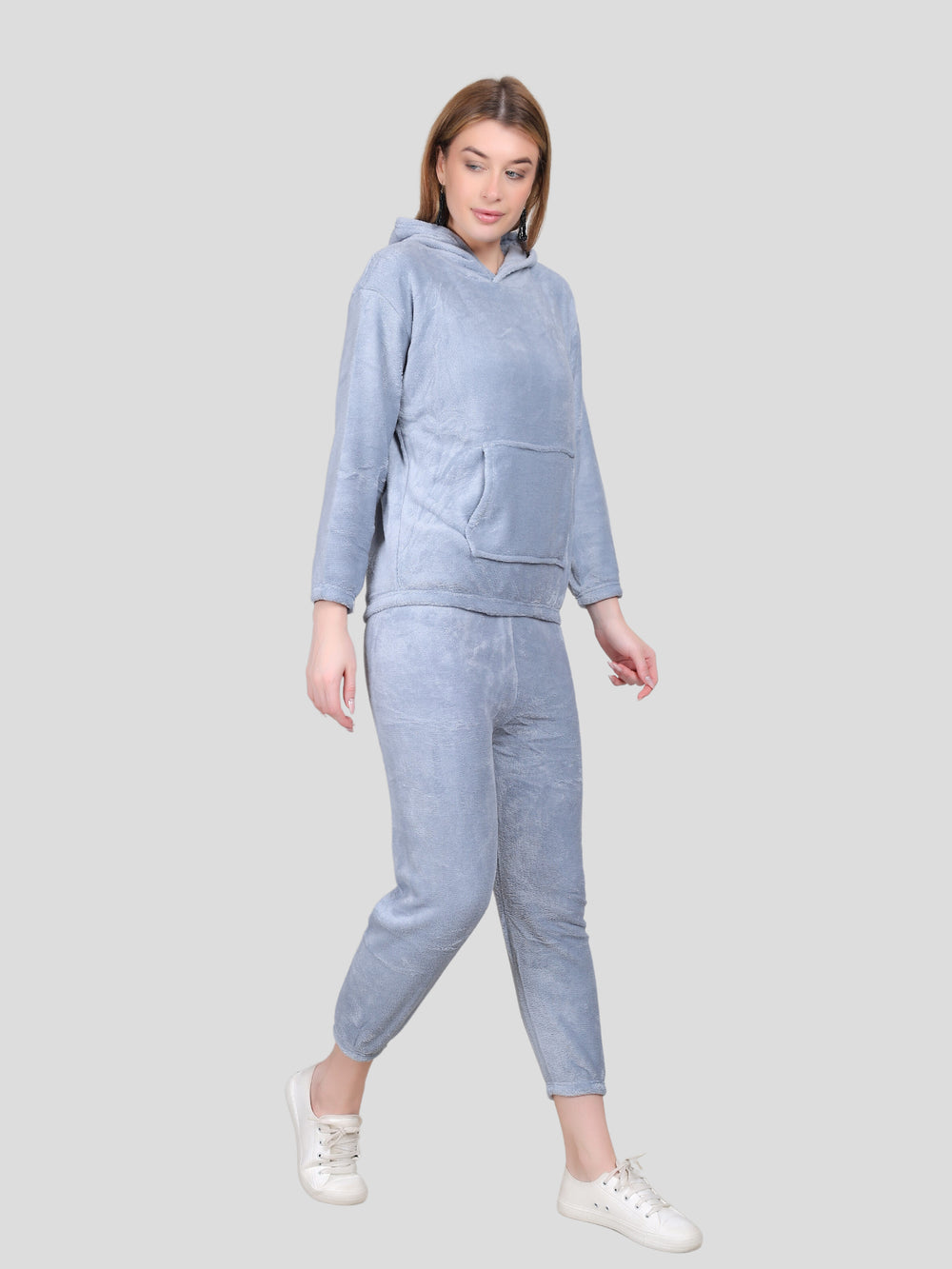 Crop Hoodie Co-Ord Set for Women (Light Blue)