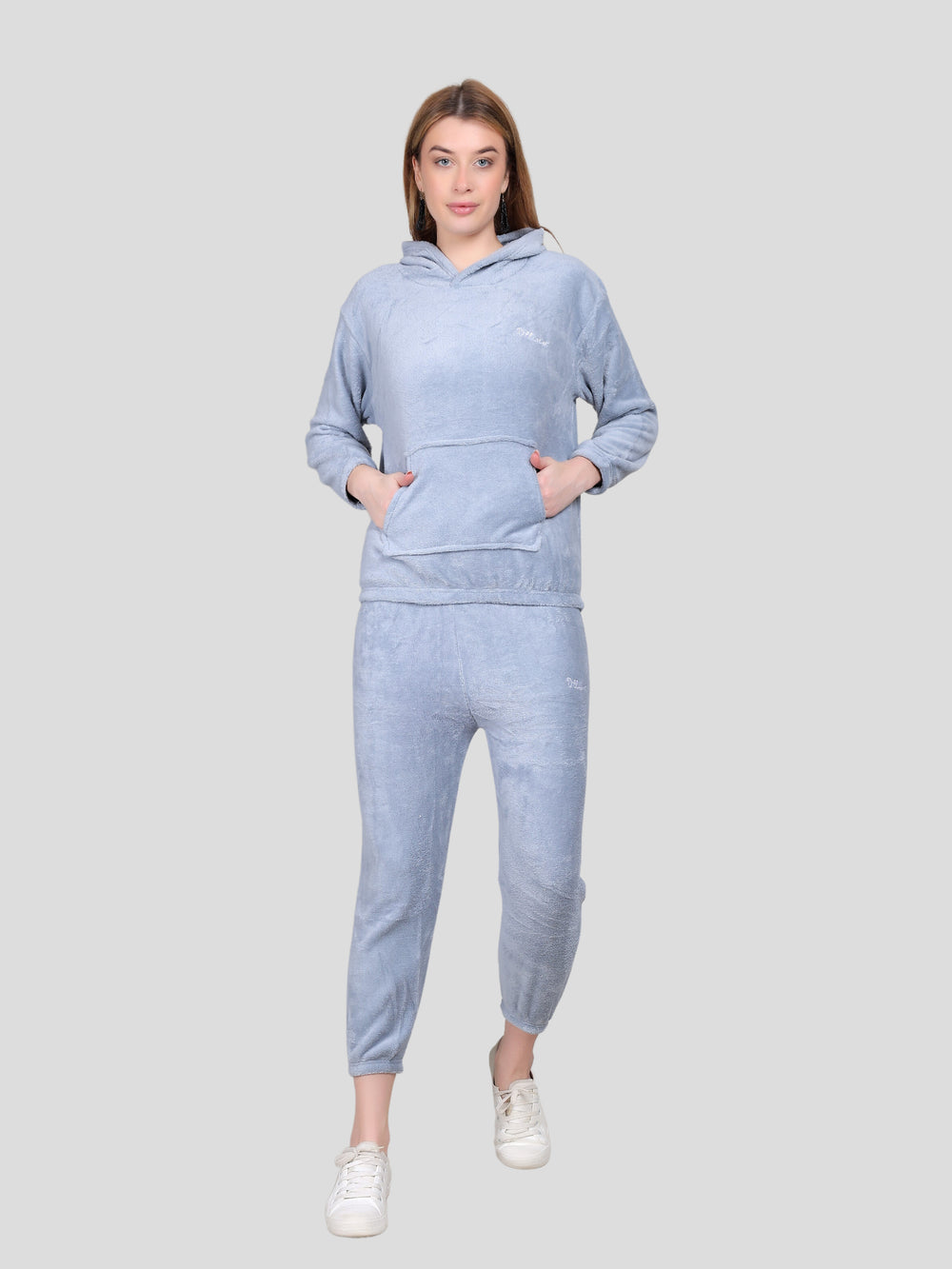 Crop Hoodie Co-Ord Set for Women (Light Blue)