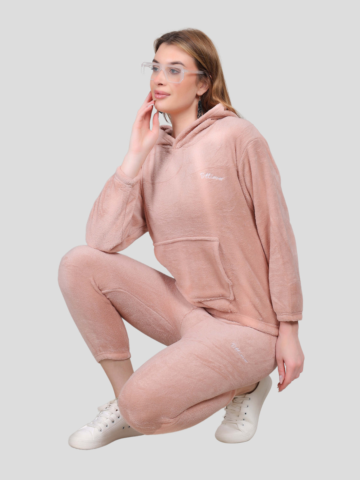 Crop Hoodie Co-Ord Set for Women (Peach)