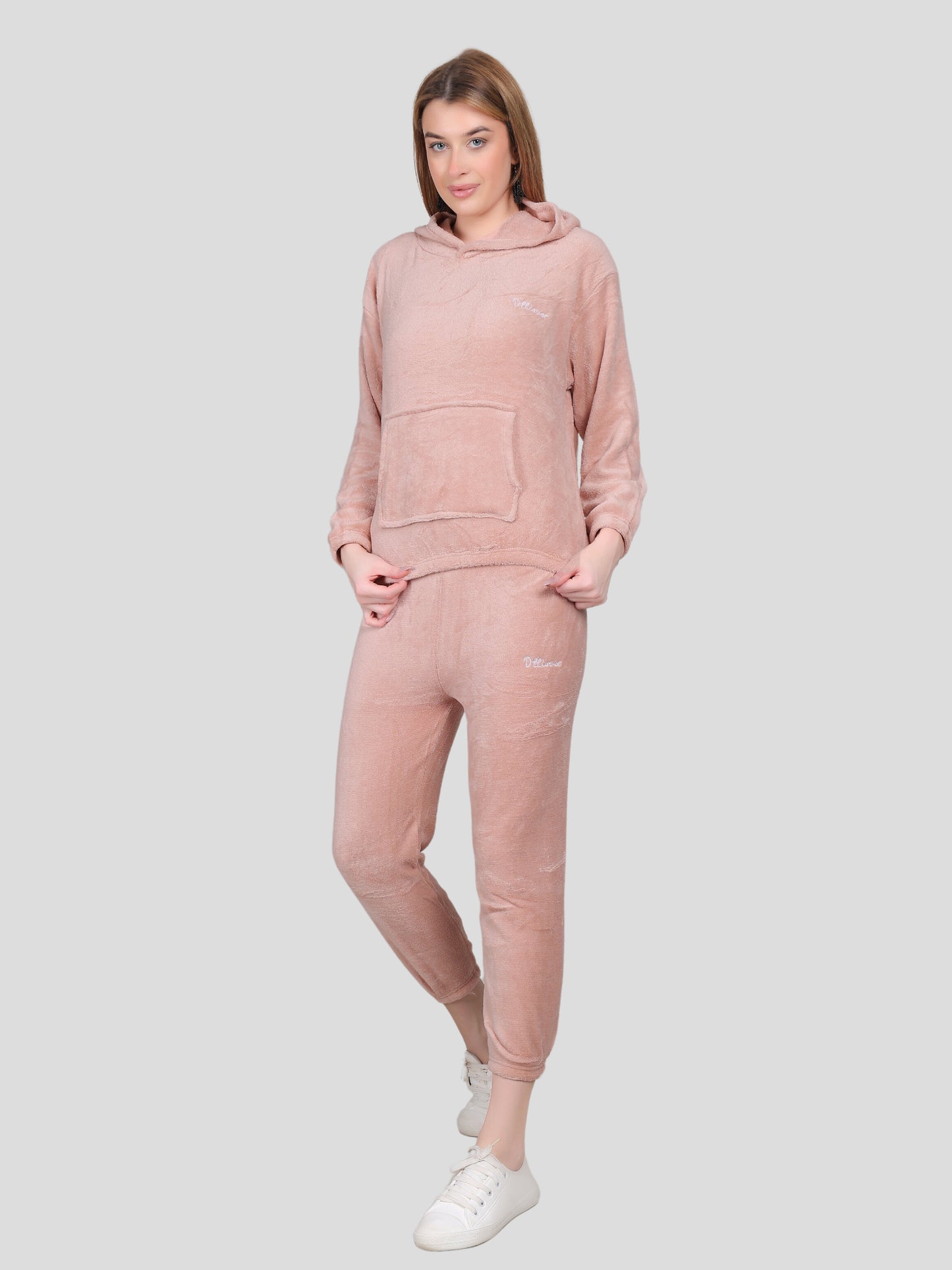 YOUTH ROBE Crop Hoody Co-ord Set for Women (Peach)