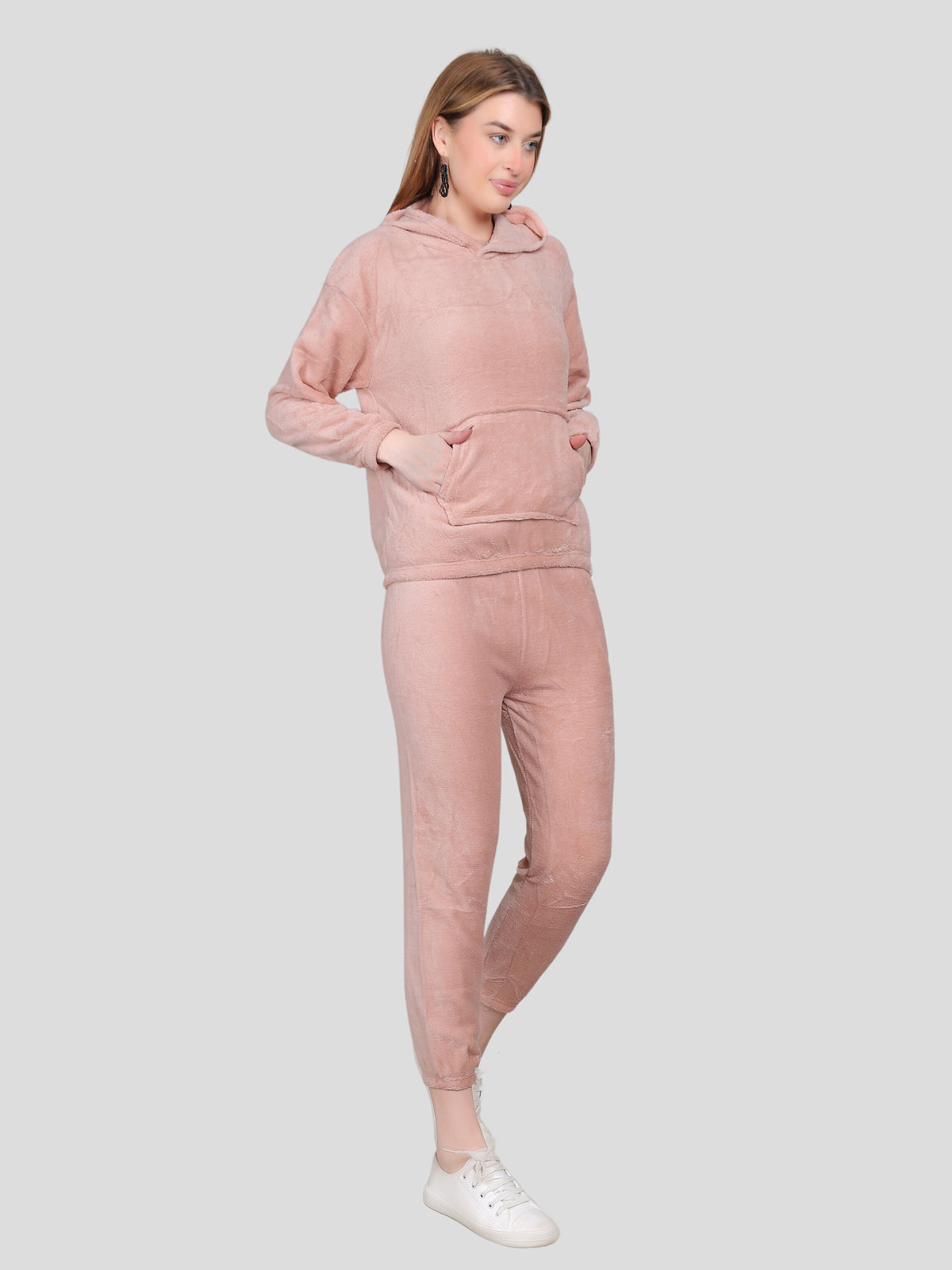Crop Hoodie Co-Ord Set for Women (Peach)