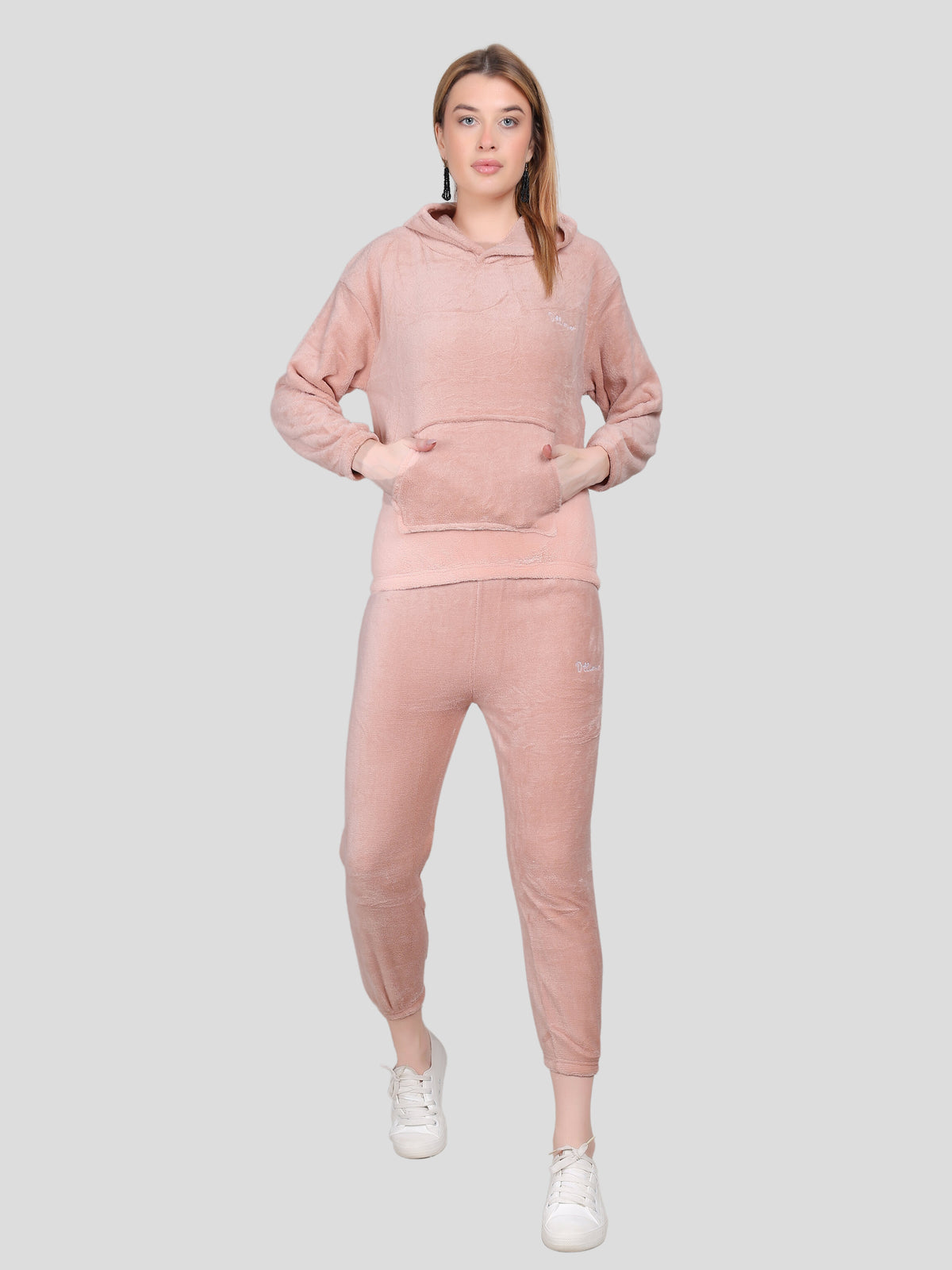 Crop Hoodie Co-Ord Set for Women (Peach)