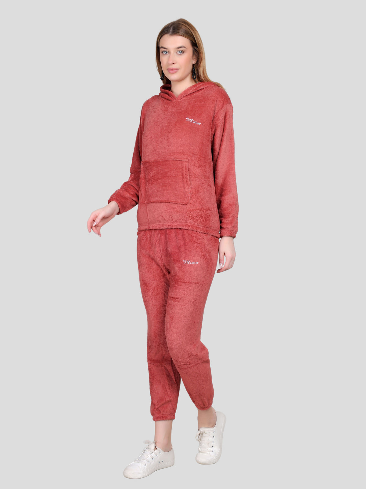 Crop Hoodie Co-Ord Set for Women (Red)