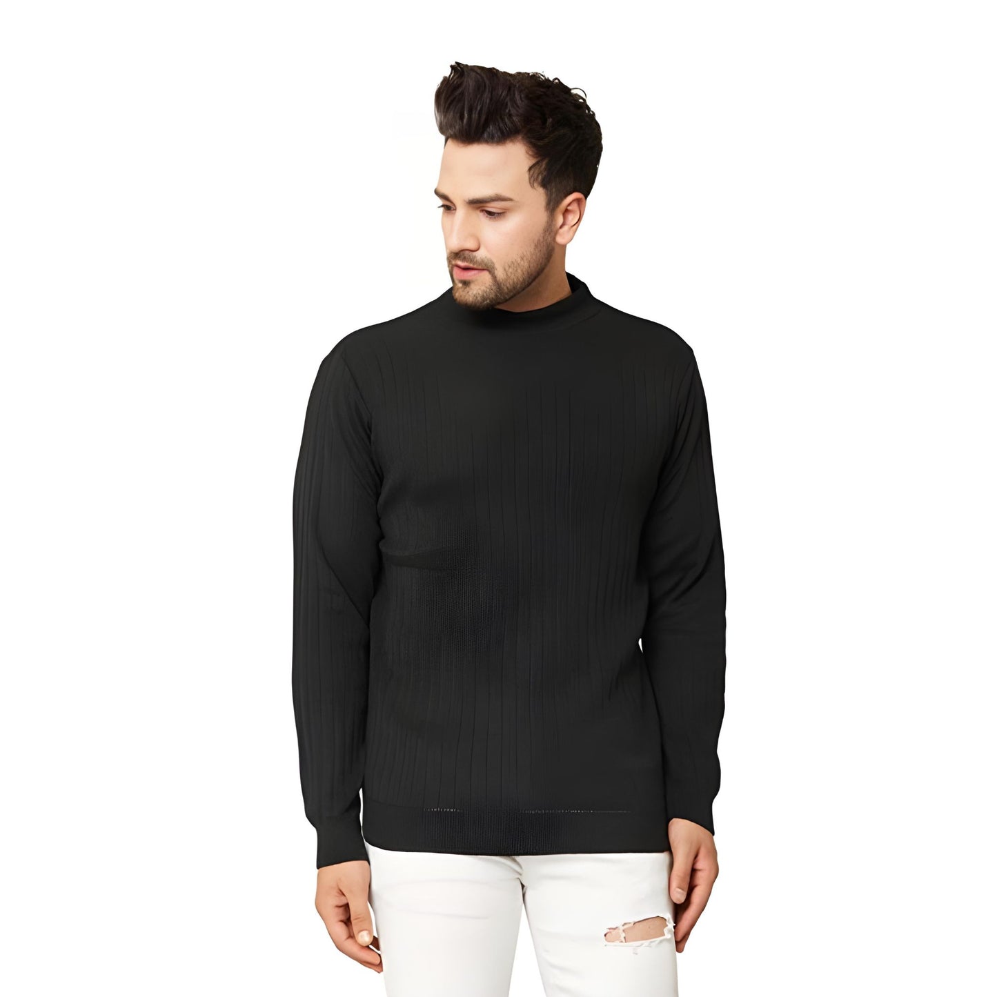 Men's Striped Turtle-Neck (Black) - YOUTH ROBE