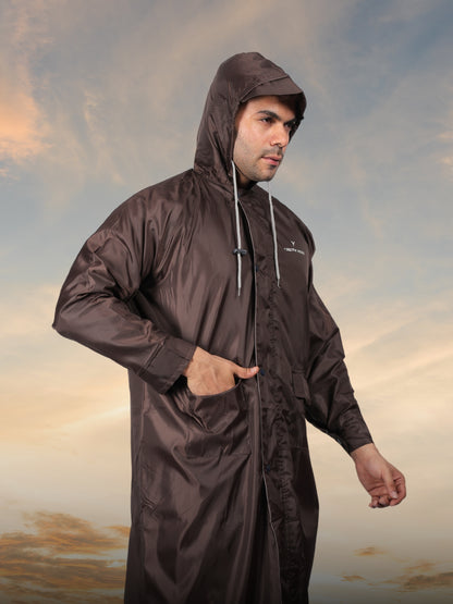 YOUTH ROBE Men's Long Raincoat (Brown)