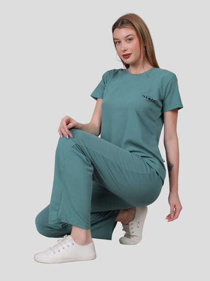 YOUTH ROBE Women's Loungewear Set , Co-Ord Set, Knit T-Shirt and Pants (Light Green)