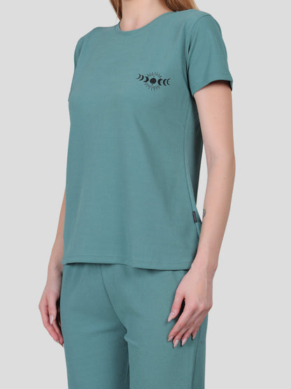 YOUTH ROBE Women's Loungewear Set , Co-Ord Set, Knit T-Shirt and Pants (Light Green)