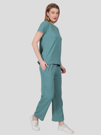 YOUTH ROBE Women's Loungewear Set , Co-Ord Set, Knit T-Shirt and Pants (Light Green)