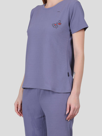 YOUTH ROBE Women's Loungewear Set , Co-Ord Set, Knit T-Shirt and Pants (Light Purple)