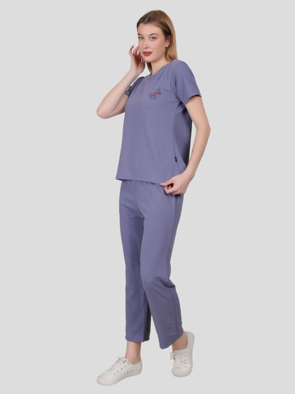 YOUTH ROBE Women's Loungewear Set , Co-Ord Set, Knit T-Shirt and Pants (Light Purple)