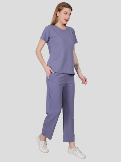 YOUTH ROBE Women's Loungewear Set , Co-Ord Set, Knit T-Shirt and Pants (Light Purple)