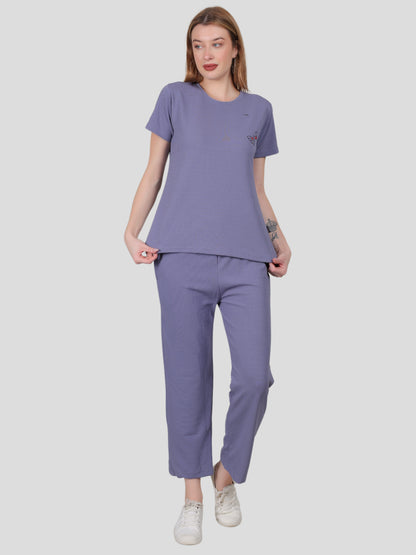 YOUTH ROBE Women's Loungewear Set , Co-Ord Set, Knit T-Shirt and Pants (Light Purple)