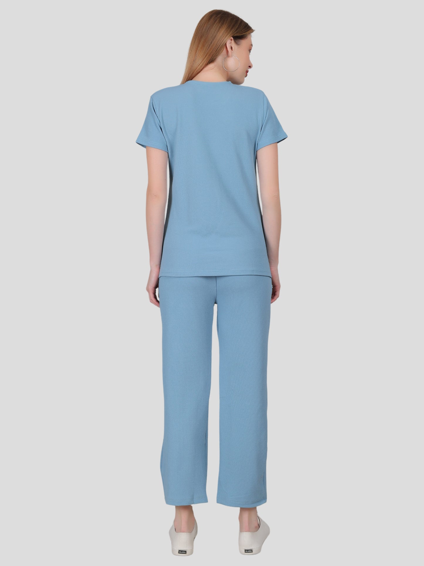 YOUTH ROBE Women's Loungewear Set , Co-Ord Set, Knit T-Shirt and Pants (Sky Blue)