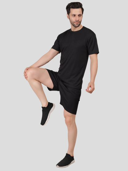 YOUTH ROBE Men's Co-Ord Set , Knitted T-Shirt and Short  (Black)