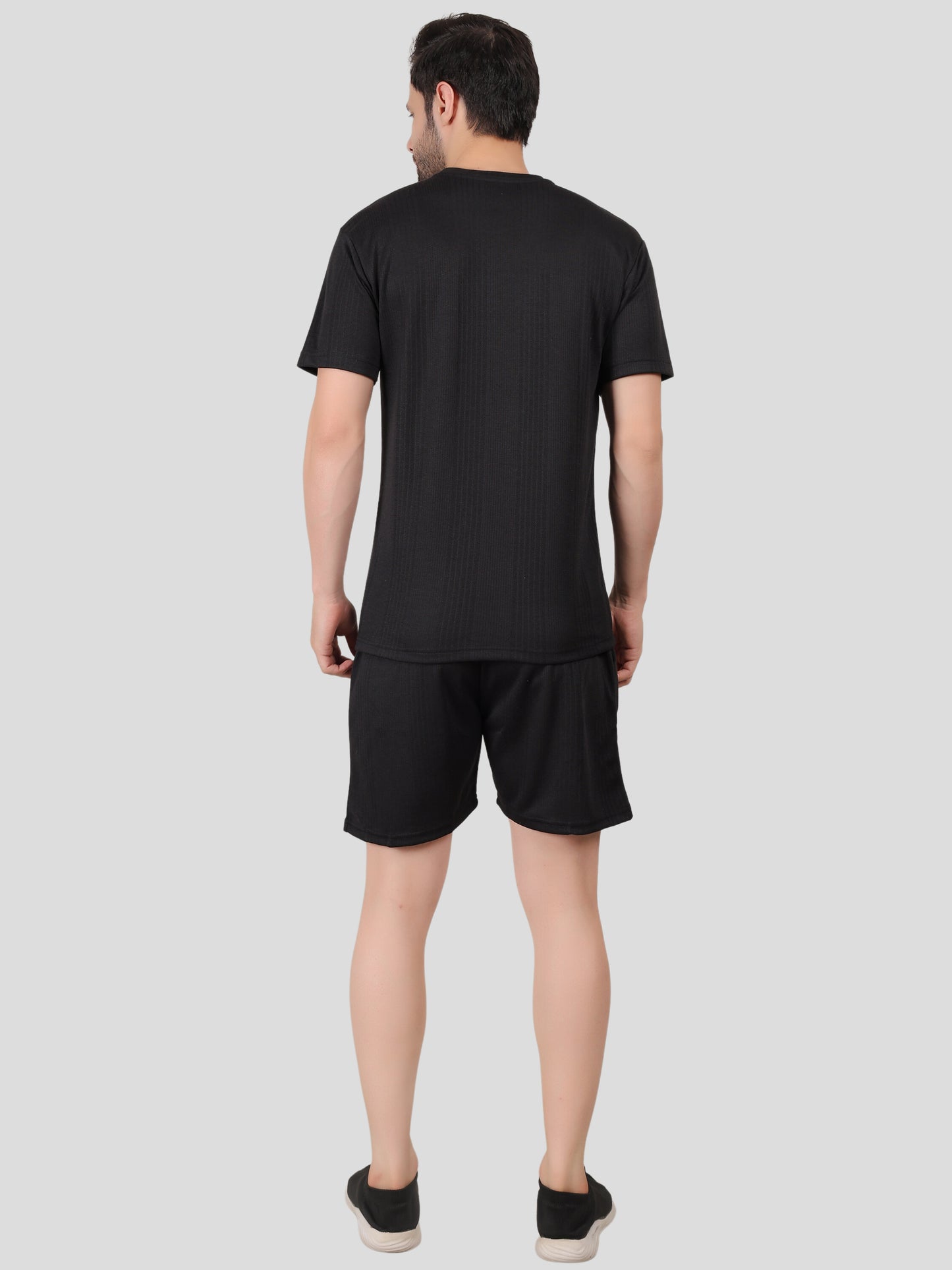 YOUTH ROBE Men's Co-Ord Set , Knitted T-Shirt and Short  (Black)