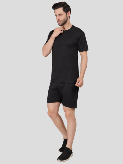 YOUTH ROBE Men's Co-Ord Set , Knitted T-Shirt and Short  (Black)