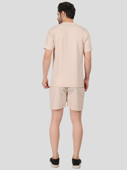 YOUTH ROBE Men's Co-Ord Set , Knitted T-Shirt and Short  (Cream)