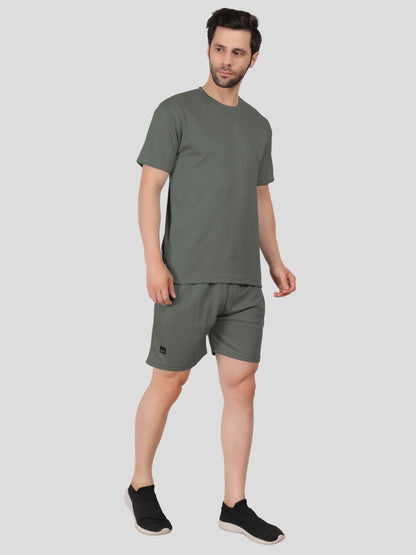 YOUTH ROBE Men's Co-Ord Set , Knitted T-Shirt and Short  (Grey)