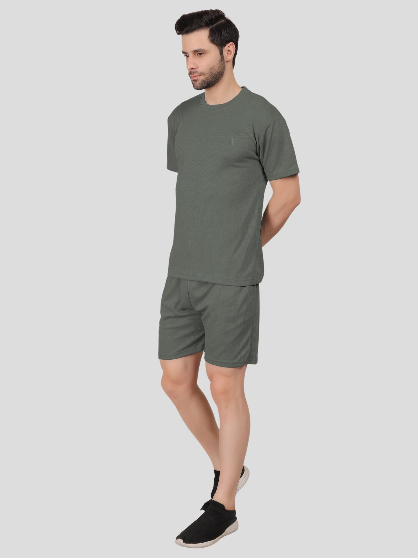 YOUTH ROBE Men's Co-Ord Set , Knitted T-Shirt and Short  (Grey)