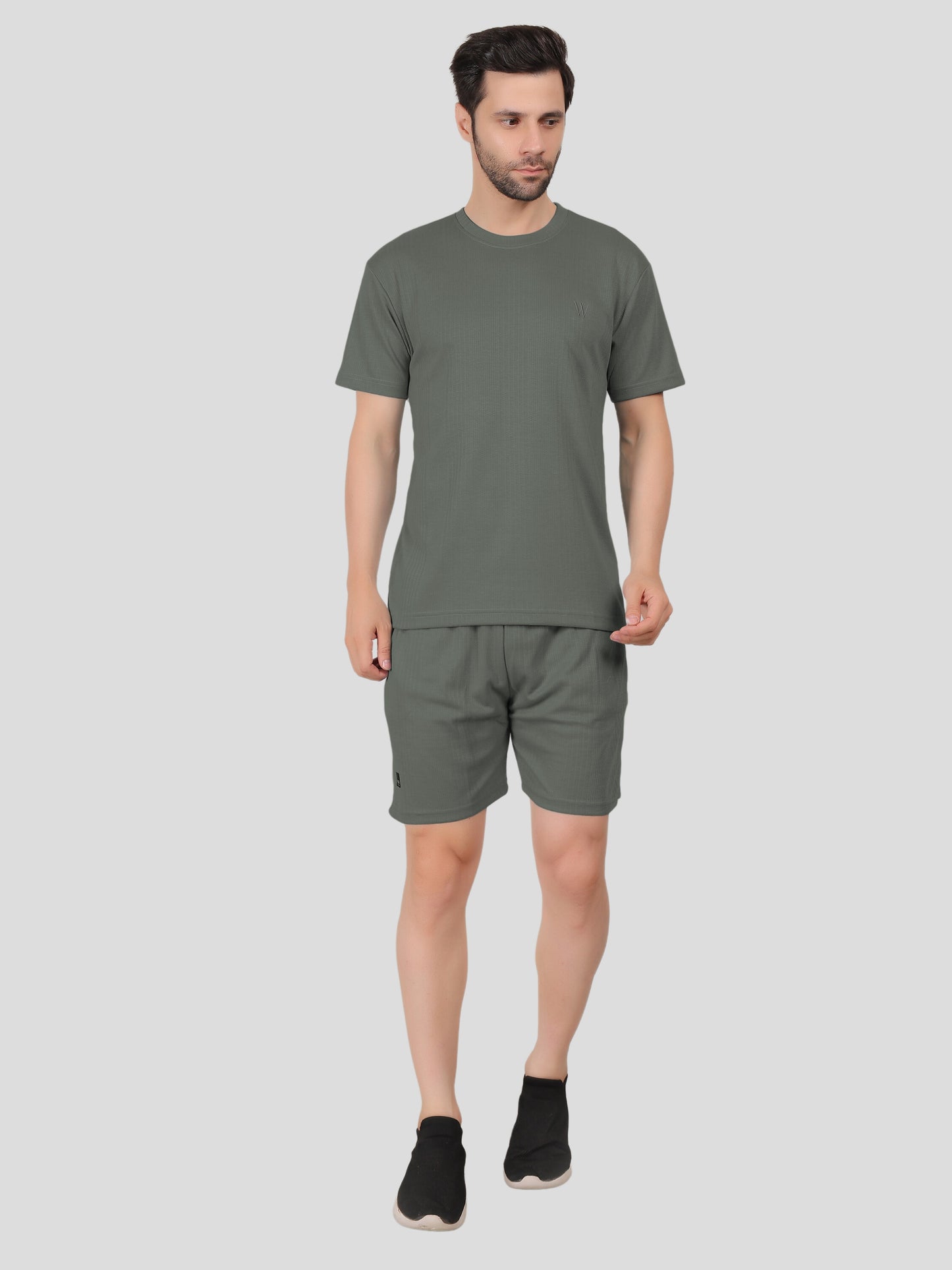 YOUTH ROBE Men's Co-Ord Set , Knitted T-Shirt and Short  (Grey)