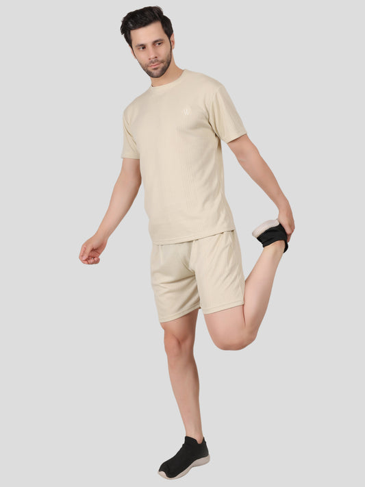 YOUTH ROBE Men's Co-Ord Set , Knitted T-Shirt and Short  (Ivory)