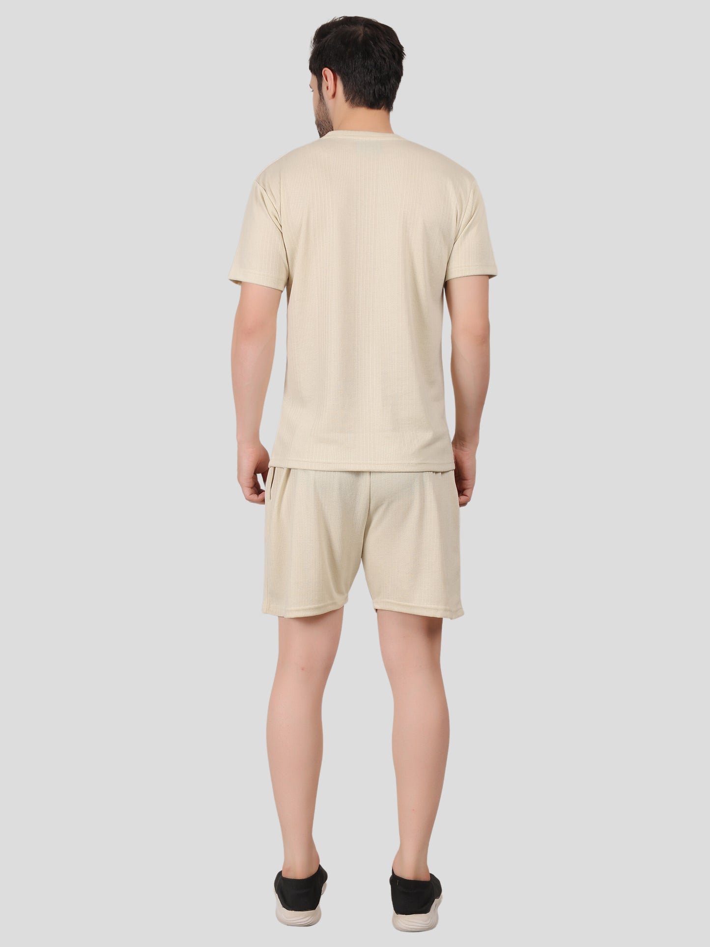 YOUTH ROBE Men's Co-Ord Set , Knitted T-Shirt and Short  (Ivory)