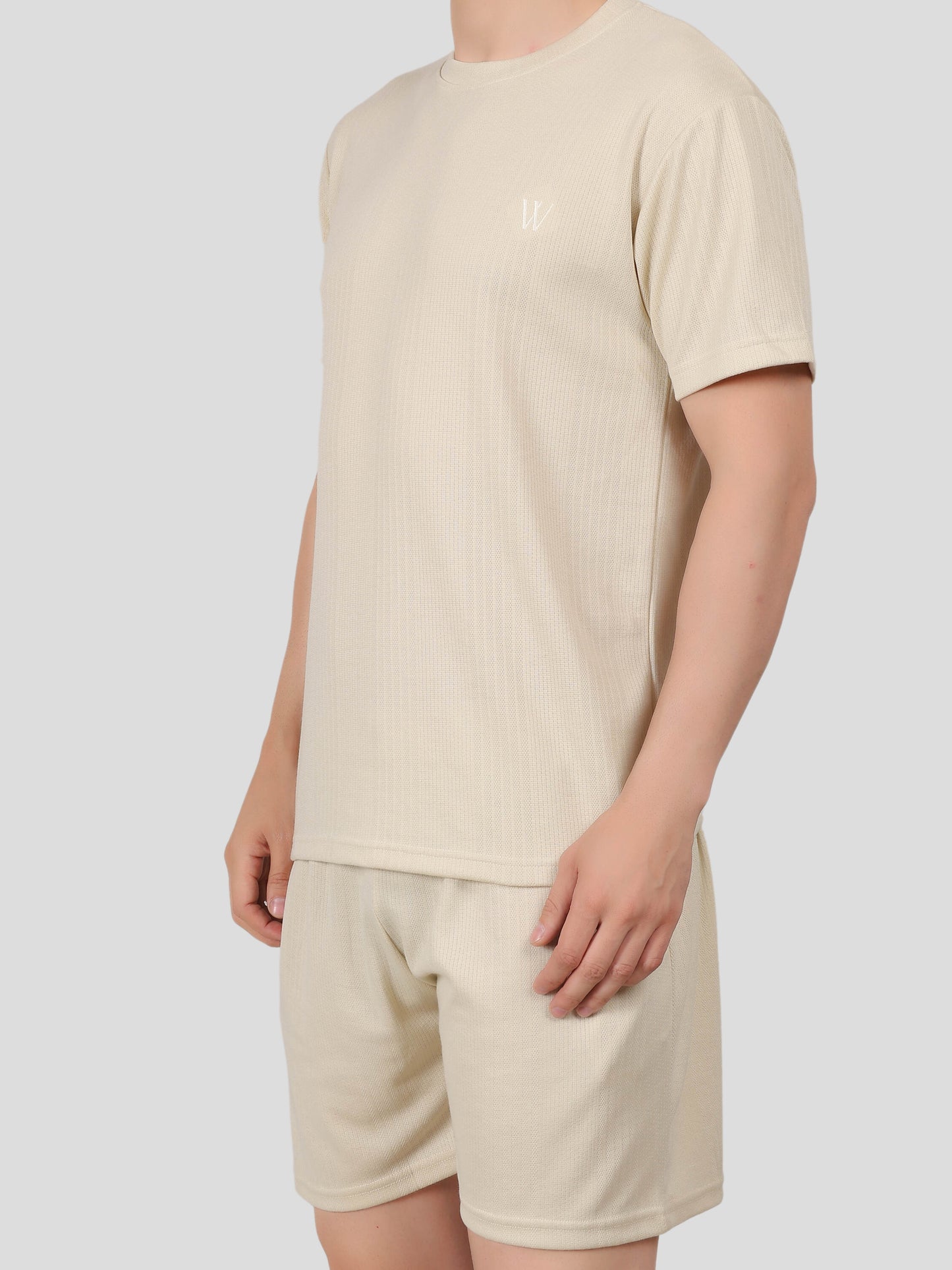 YOUTH ROBE Men's Co-Ord Set , Knitted T-Shirt and Short  (Ivory)