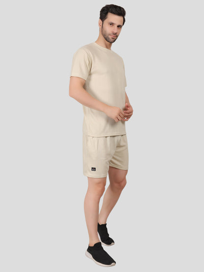 YOUTH ROBE Men's Co-Ord Set , Knitted T-Shirt and Short  (Ivory)