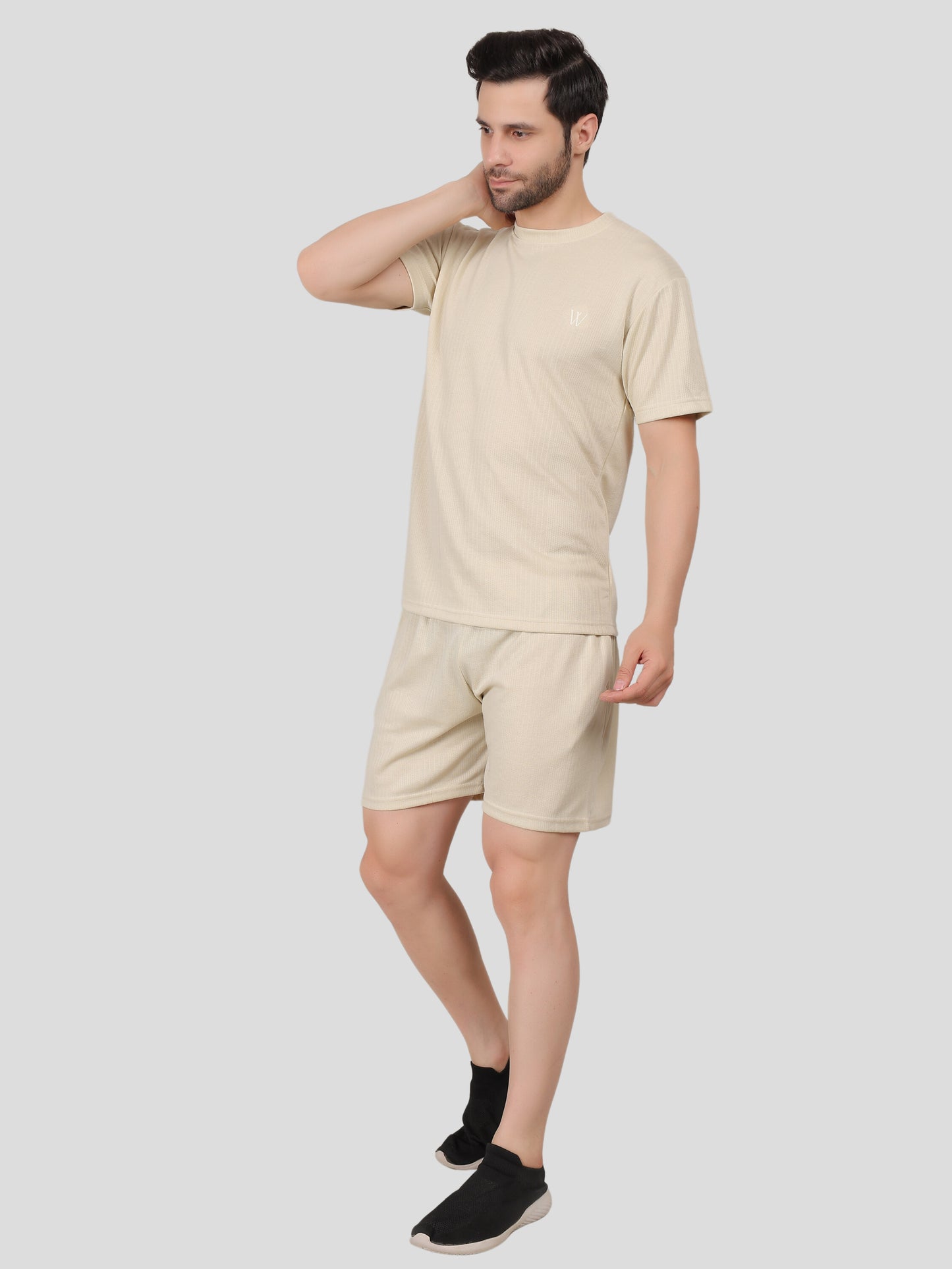 YOUTH ROBE Men's Co-Ord Set , Knitted T-Shirt and Short  (Ivory)