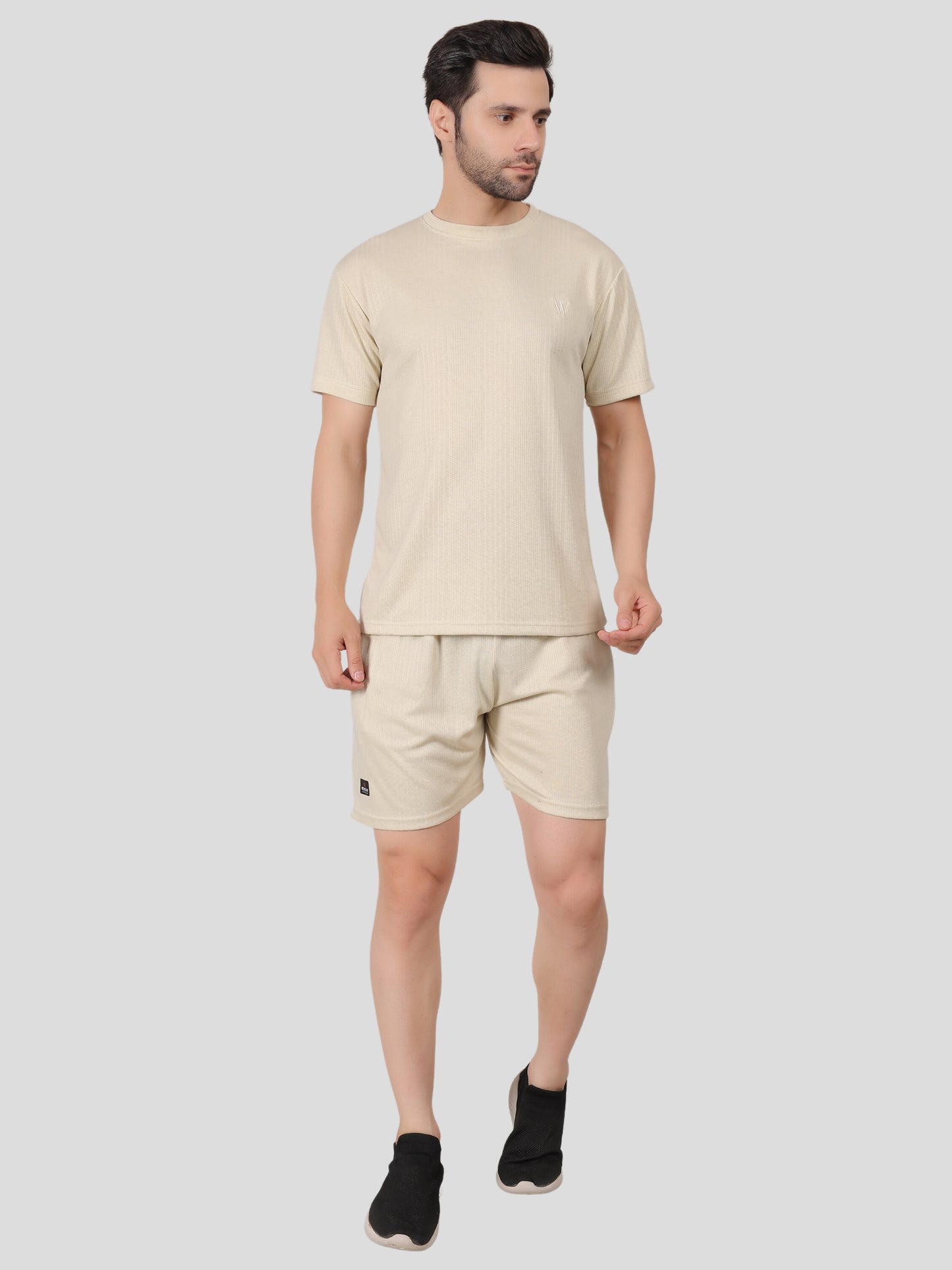 YOUTH ROBE Men's Co-Ord Set , Knitted T-Shirt and Short  (Ivory)