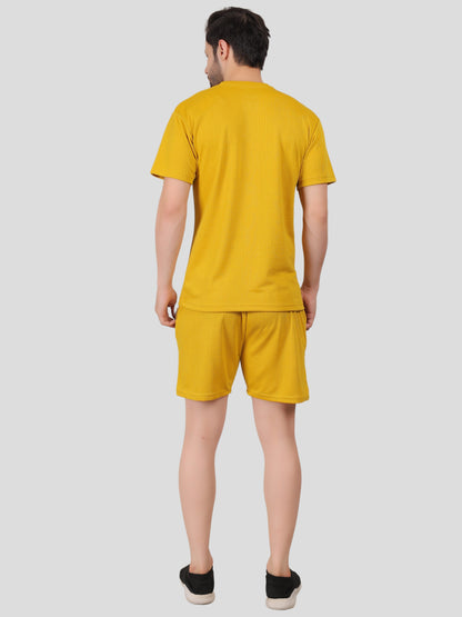 YOUTH ROBE Men's Co-Ord Set , Knitted T-Shirt and Short  (Mustard Yellow)