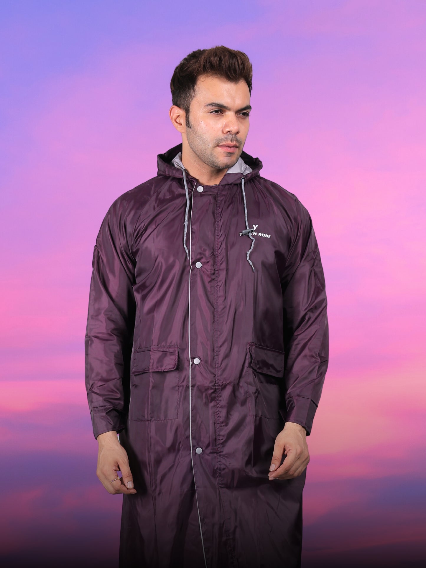 YOUTH ROBE Men's Long Raincoat (Purple)
