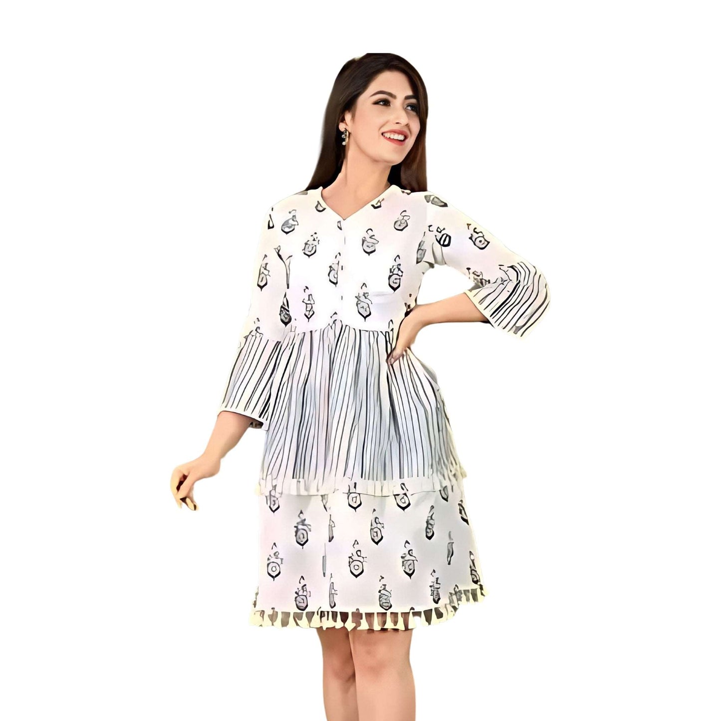 YOUTH ROBE Women's Floral Print Rayon Linen Anarkali Kurta - White - YOUTH ROBE