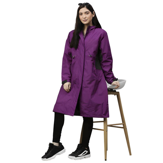 YOUTH ROBE Women's Knee-length Solid Raincoat (Dark Purple)