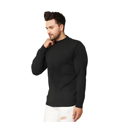 Men's Striped Turtle-Neck (Black) - YOUTH ROBE