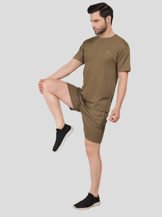 YOUTH ROBE Men's Co-Ord Set, Knitted T-Shirt and Short  (Sage Green)