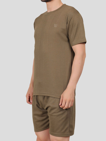 YOUTH ROBE Men's Co-Ord Set, Knitted T-Shirt and Short  (Sage Green)