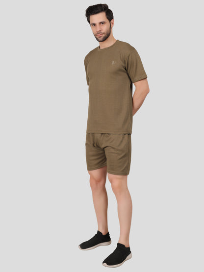 YOUTH ROBE Men's Co-Ord Set, Knitted T-Shirt and Short  (Sage Green)