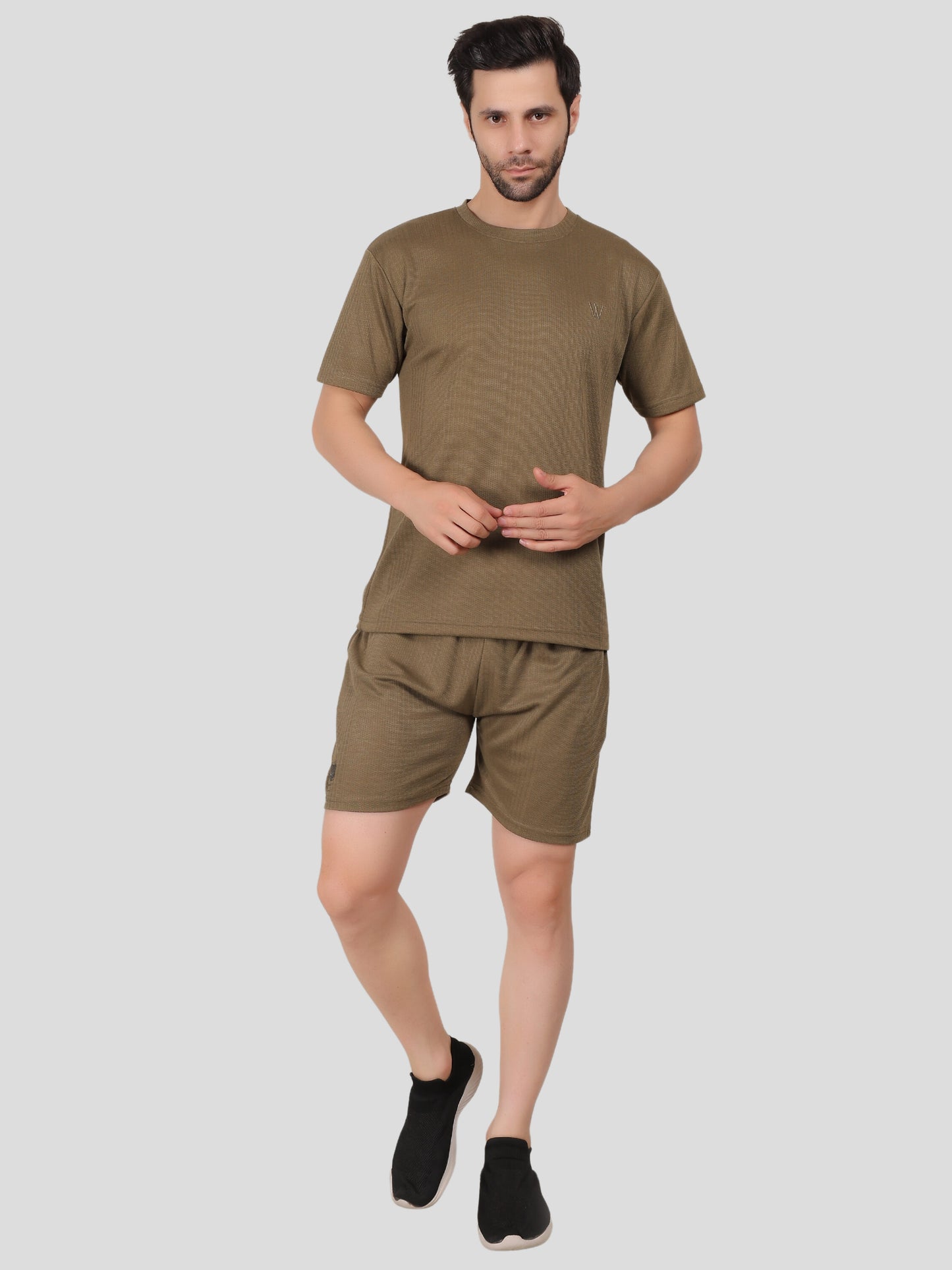 YOUTH ROBE Men's Co-Ord Set, Knitted T-Shirt and Short  (Sage Green)