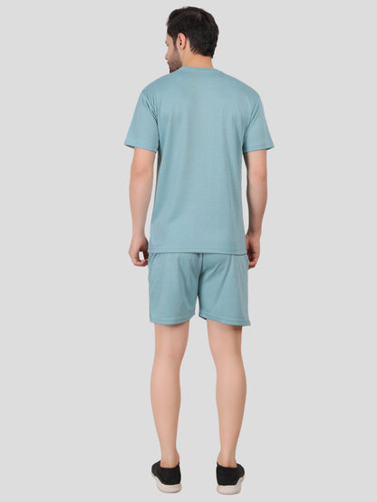 YOUTH ROBE Men's Co-Ord Set , Knitted T-Shirt and Short  (Subrine Blue)