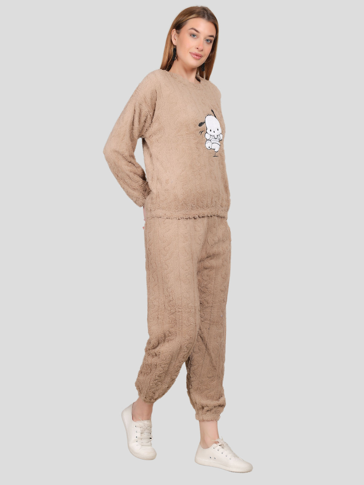 Women's Teddy Woolen Top and Bottom Co-Ord Set (Light Brown)