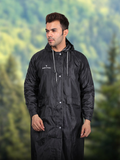 YOUTH ROBE Men's Long Raincoat (Black)