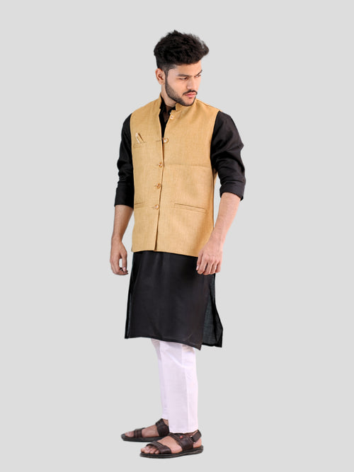Men's Kurta Pajama with Modi Jacket (Golden)