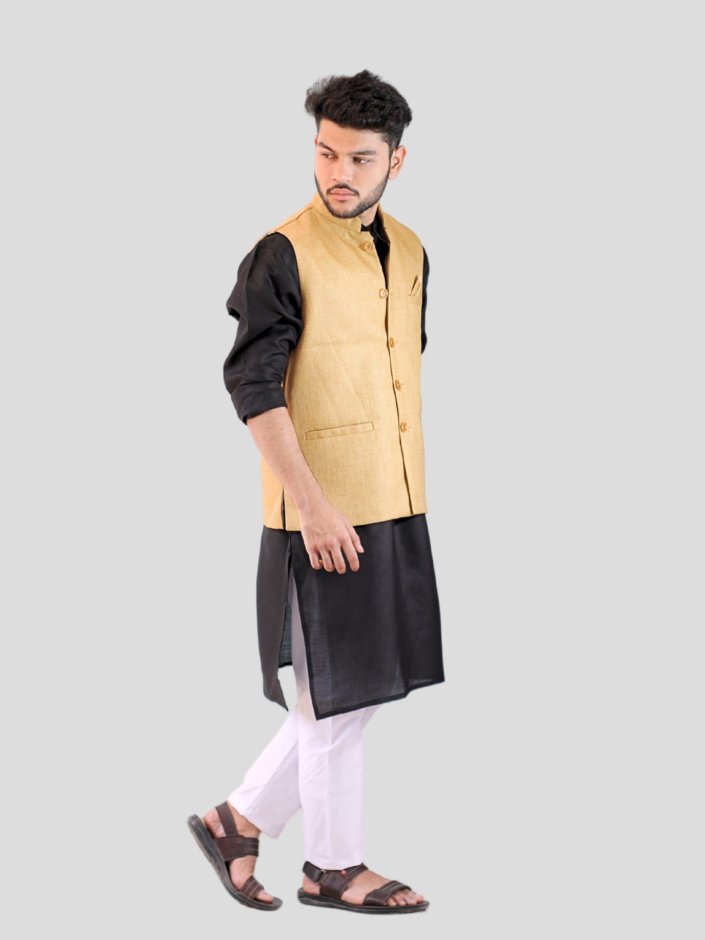 Youth Robe Men's Kurta Pajama with Modi Jacket (Golden)