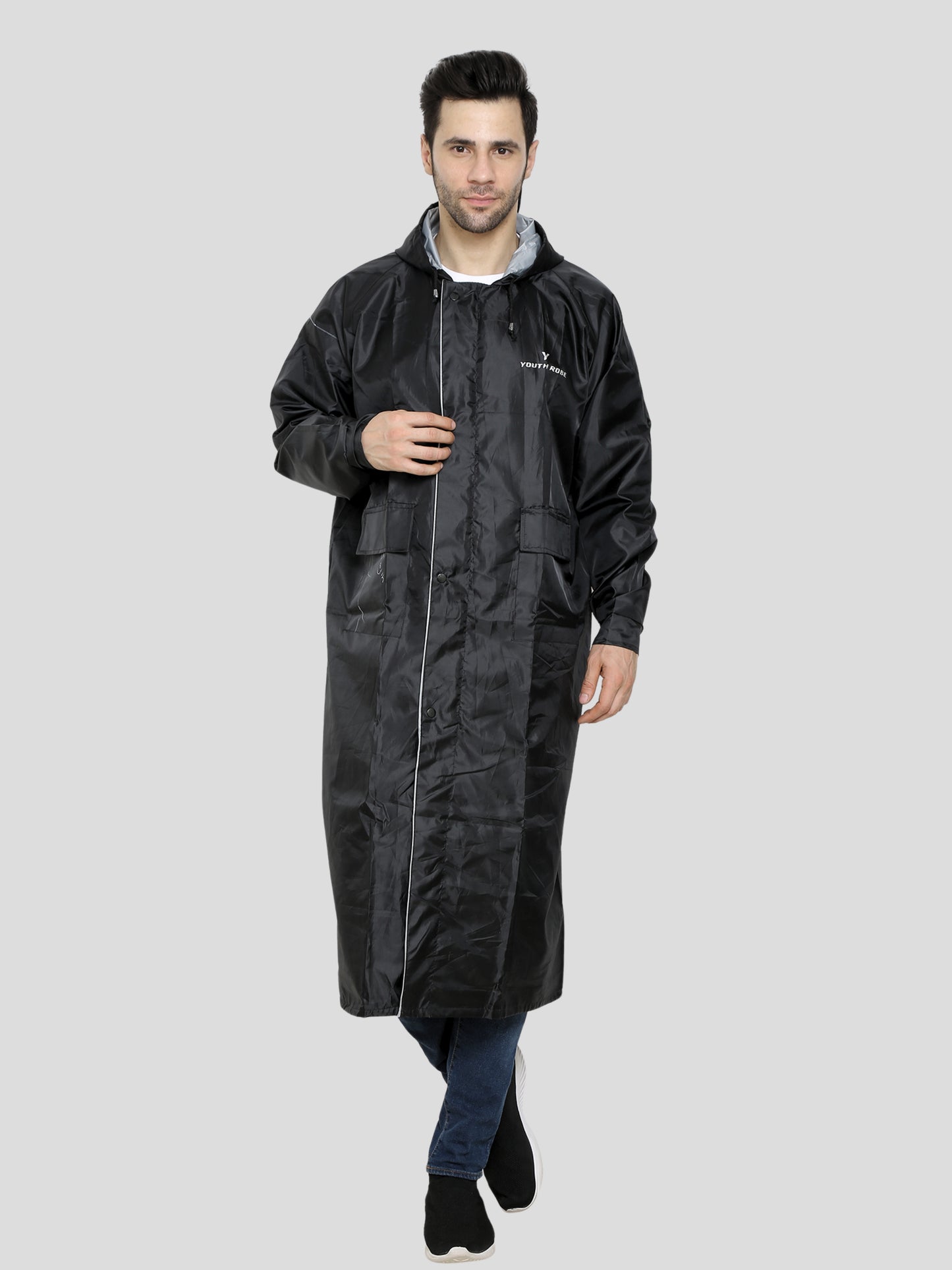 Men's Black Long Raincoat