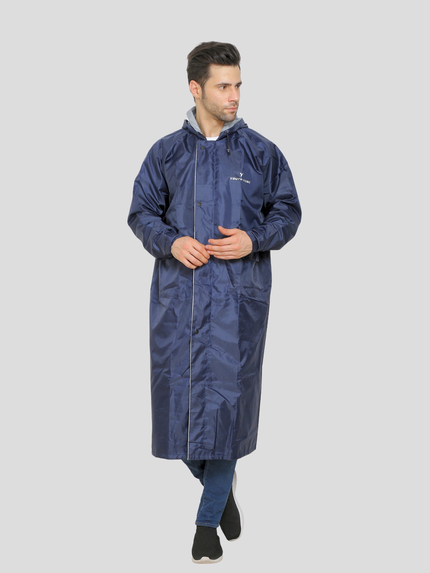 YOUTH ROBE Men's Long Raincoat (Blue)