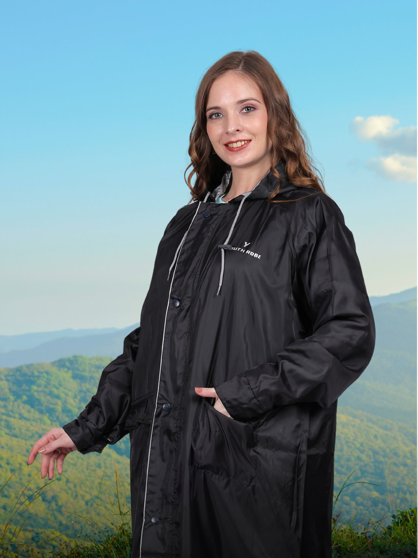 YOUTH ROBE Women's Long Raincoat (Black)