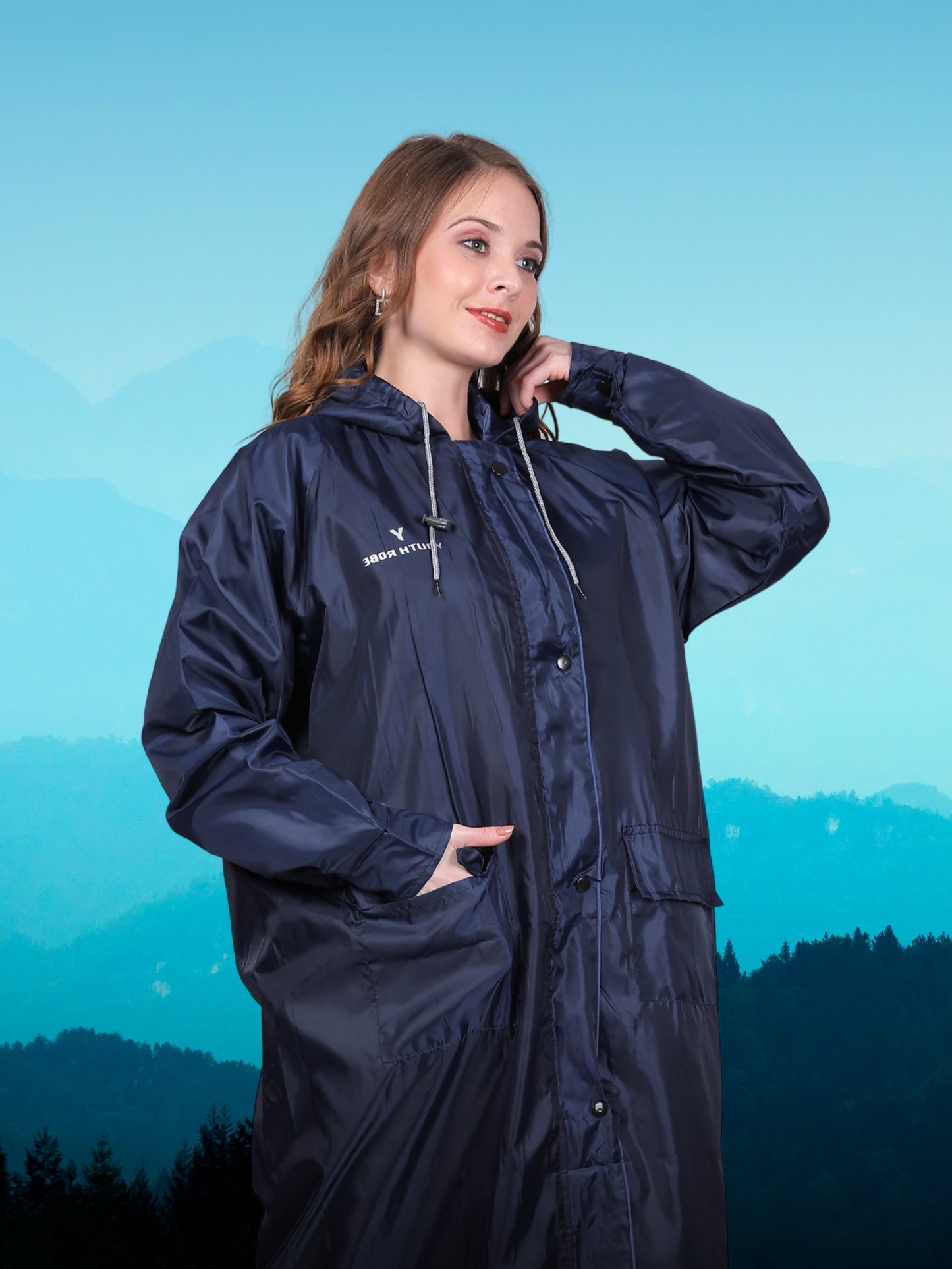 Youth Robe Women's Long Raincoat (Blue)