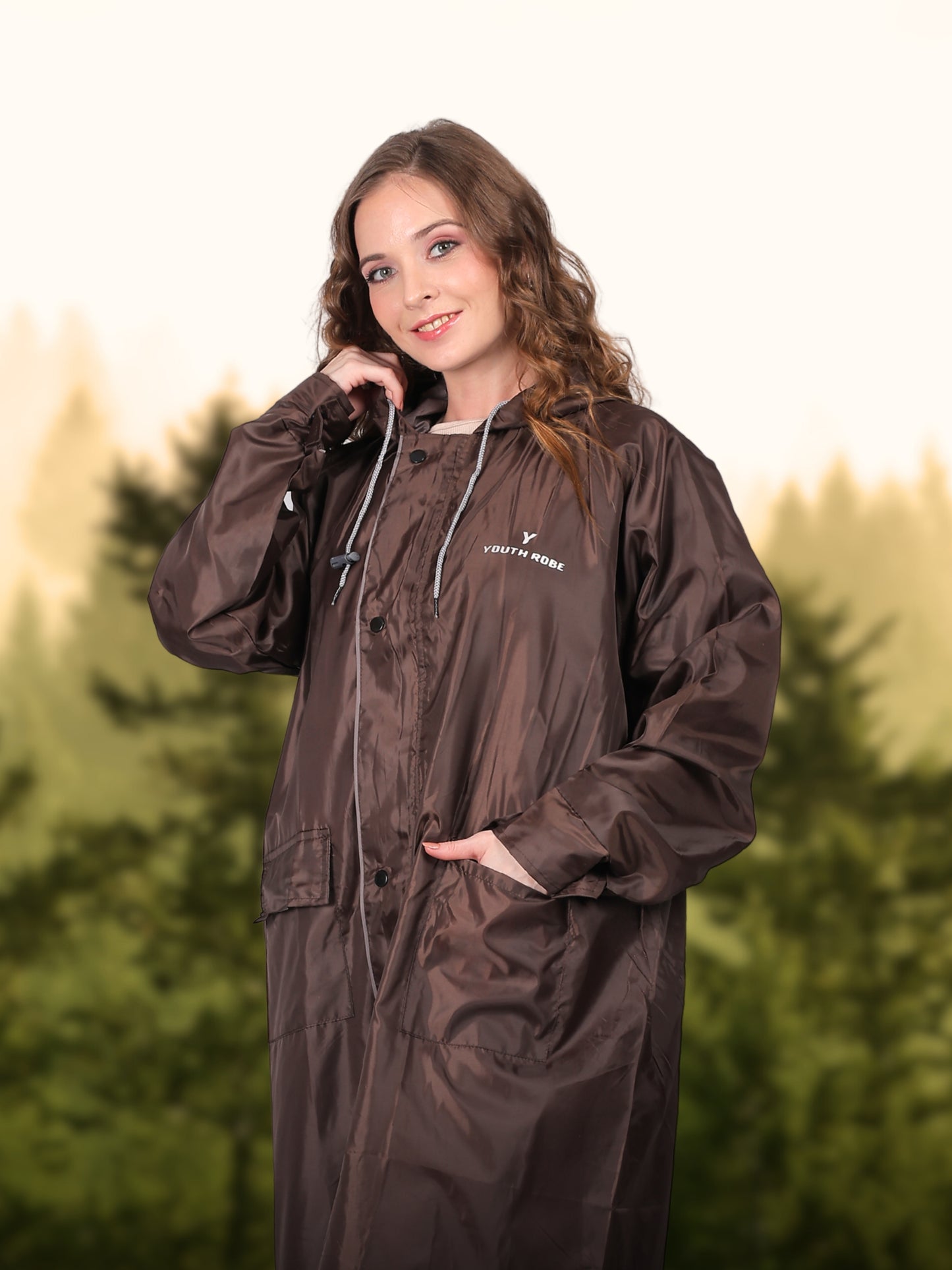 Youth Robe Women's Long Raincoat (Brown)
